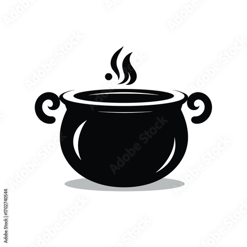 Black cauldron with steam for halloween and fantasy themed designs silhouette