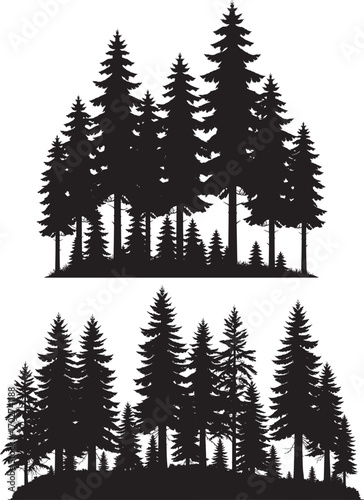 A dense silhouette of evergreen trees creates a natural forest landscape seamlessly
