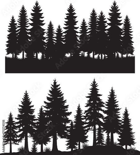 A dense silhouette of evergreen trees creates a natural forest landscape seamlessly