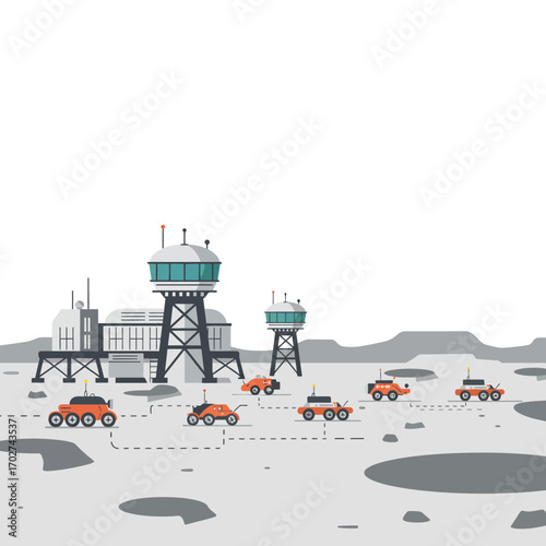 Lunar Robotic Exploration Base and Rovers.