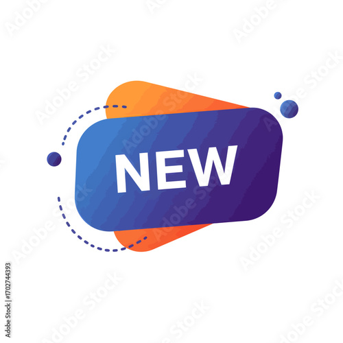 Modern Gradient 'NEW' Label Vector Banner with Abstract Shapes and Dynamic Elements for Product Launch, Marketing, and Web Design Promotions