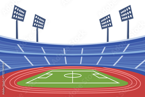 Colorful Stadium Illustration with Running Track and Football Field