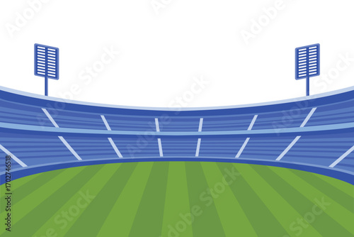 Daytime colorful stadium green field amp blue stands