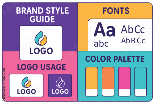 Brand style guide with logo usage fonts and color palette