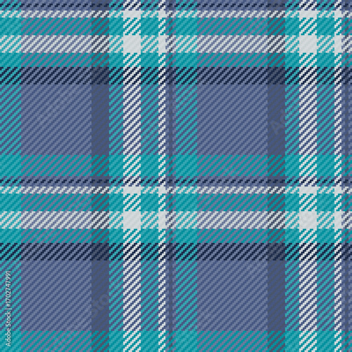 Product plaid vector pattern, ethnicity seamless fabric check. Rich tartan background textile texture in blue and cyan colors.