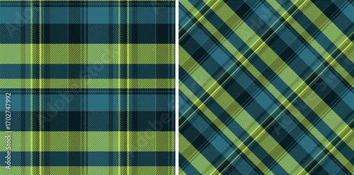 Plaid pattern texture of fabric tartan vector with a seamless textile background check. Set in dark colors for unique birthday card designs.