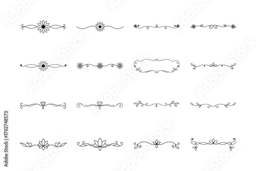 Floral Ornament Borders Dividers Horizontal Ornaments Line Art Vector Set