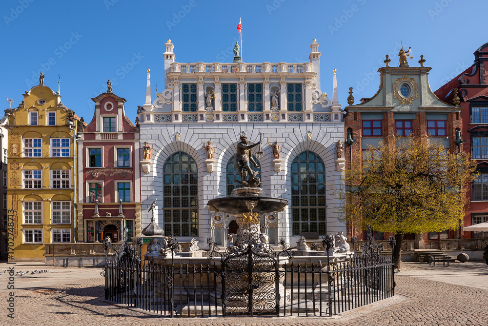 Naklejka premium Neptune Fountain in Gdansk, Poland 