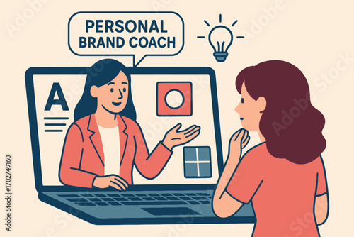 Personal brand coach advising client online through video call