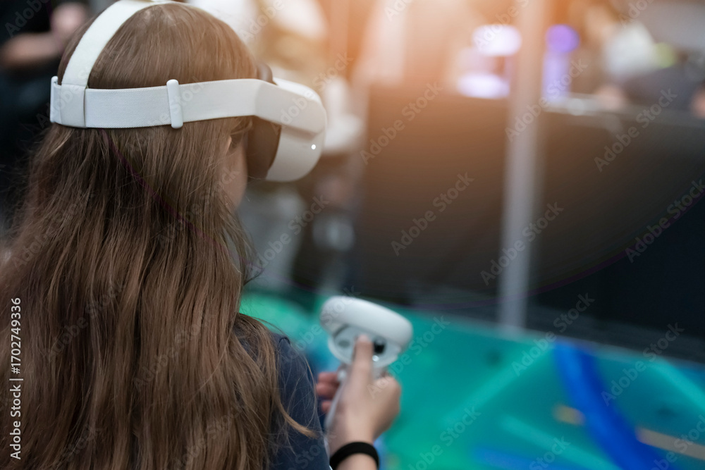 Fototapeta premium Child Having Fun Wearing Virtual Reality Headset