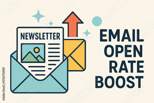 Email newsletter open rate boost with upward arrow and envelope icon