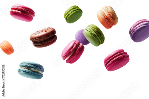 Wallpaper Mural Colorful macarons in mid-air, various pastel hues, against a black background Torontodigital.ca