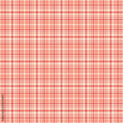 Realistic seamless fabric background, ethnic pattern vector tartan. Scottish check textile texture plaid in red and old lace colors.