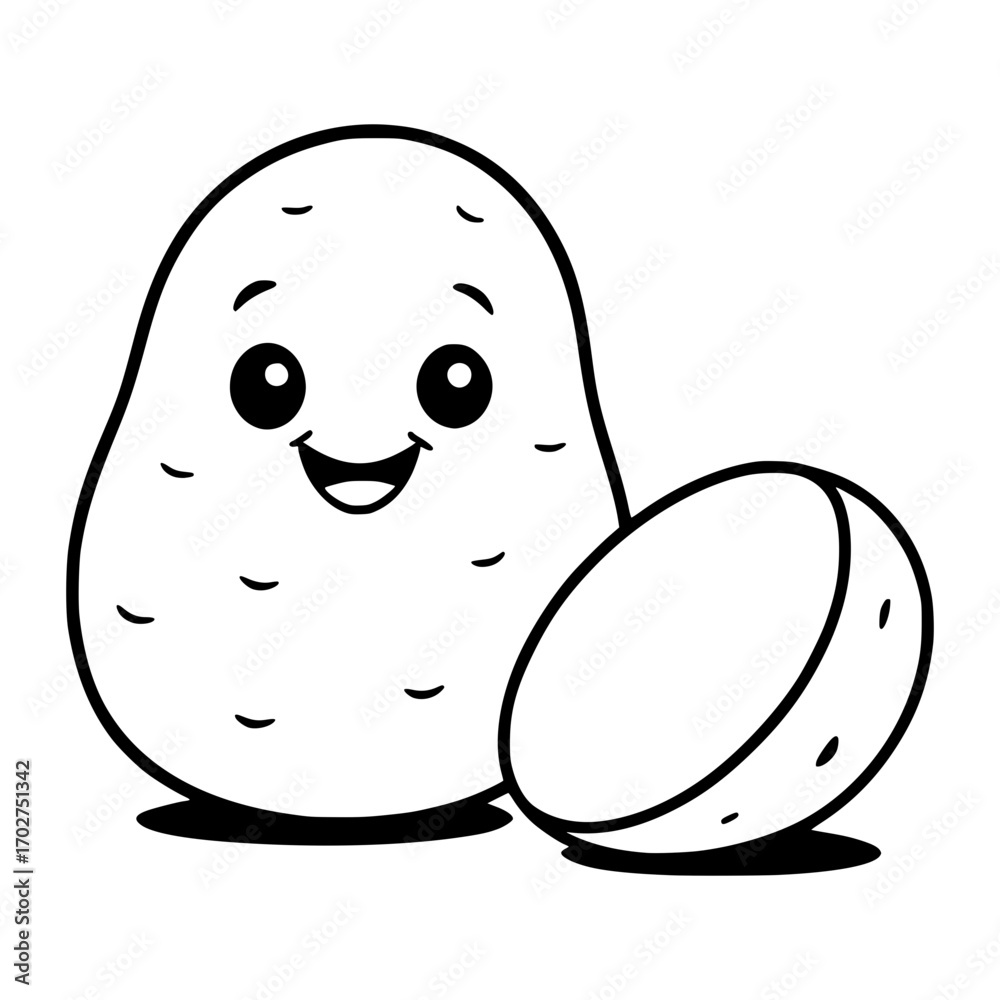 Fototapeta premium Coloring Page Cute Potato Smile Cartoon Outline Illustration 