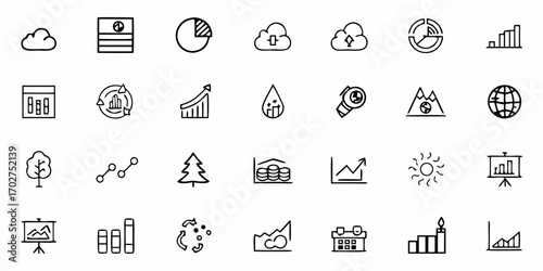 Professional business icons set, perfect for modern web design, data analysis presentations, financial reports, clean interface elements, and innovative startup ventures