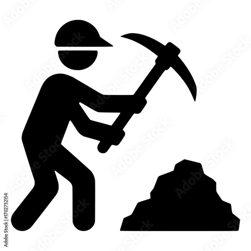 Silhouette of a Miner Using a Pickaxe to Excavate Rocks for Resource Extraction