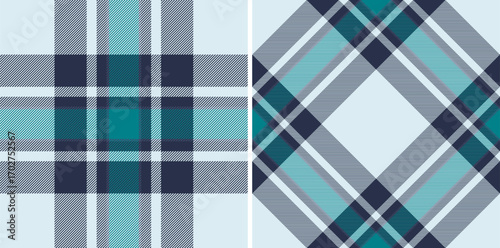 Pattern plaid background of check fabric textile with a texture seamless tartan vector. Set in sea colors. Cloth material types.