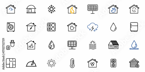 Essential Home Services and Utilities Icons for Modern Living, Showcasing Energy, Water, and Comfort in a Simple, Scalable Design