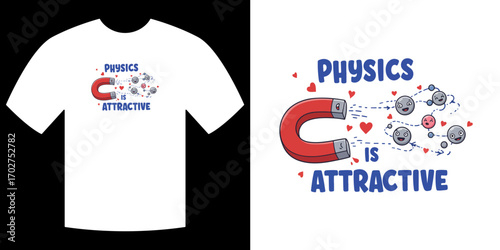 Physics Attractiveness: Artistic design with a magnet and particles, portraying an illustrative concept Physics is Attractive.