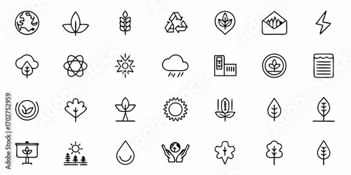 Sustainable Living Icons Showcase Eco-Friendly Practices, Renewable Energy, and Environmental Conservation, Perfect for Green Initiatives and Promoting a Healthy Planet