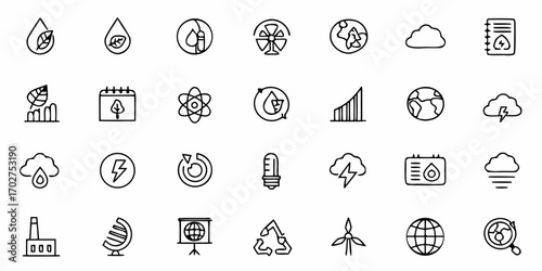 Eco-Friendly Icons Emphasize Sustainability and Renewable Energy Solutions, Ideal for Environmental Campaigns & Green Tech Innovations, Originally a Scalable Vector Design