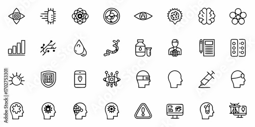 Futuristic Technology and Science Icons Collection: Explore Medical Innovations, Artificial Intelligence, and Cutting-Edge Digital Concepts for a Modern World