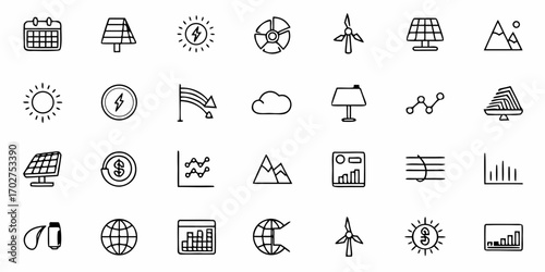 Empowering Sustainability with Hand-Drawn Renewable Energy and Eco-Friendly Icons for Clean Energy Initiatives and Environmental Awareness Campaigns, Scalable Graphics