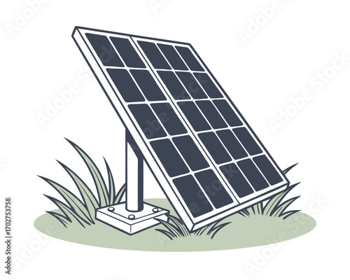 Isolated solar panel illustration promoting sustainable energy and green technology solutions for environmental protection and renewable resource utilization