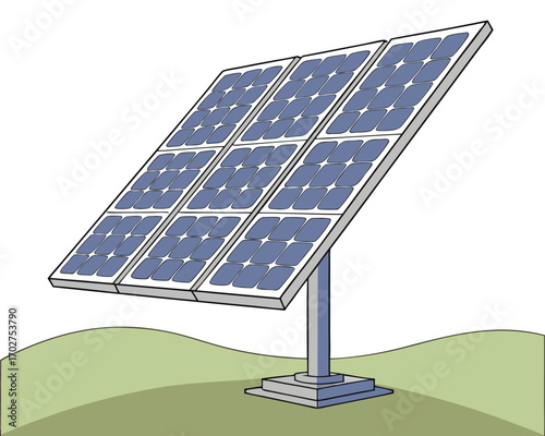 Solar Panel Array for Green Energy Generation on Grassy Hill Illustration Clean Energy Solution for Future Power Needs