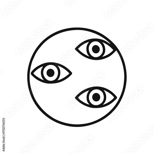 Triple Eye Symbol Shape-Based Outline Icon, Monochrome, Transparent Background