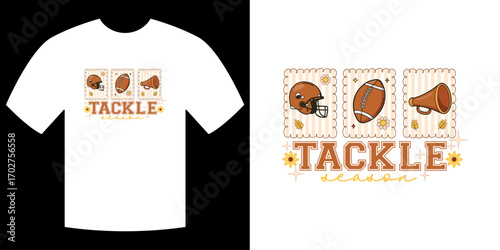 Football shirt design: A creative shirt design with a football-themed graphic, showcasing the excitement and spirit of the sport and a bold Tackle caption.