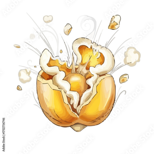 Popcorn Kernel Bursting Vector Close-Up on White