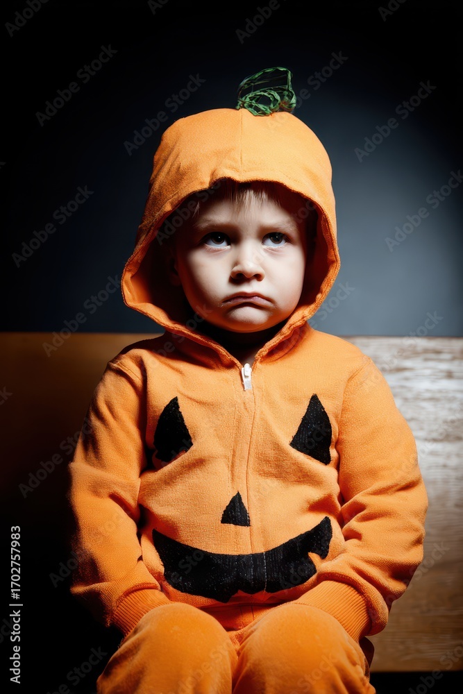 Serious child in pumpkin costume Serious child in pumpkin costume