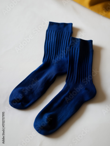 Navy Blue Ribbed Socks Lying Flat