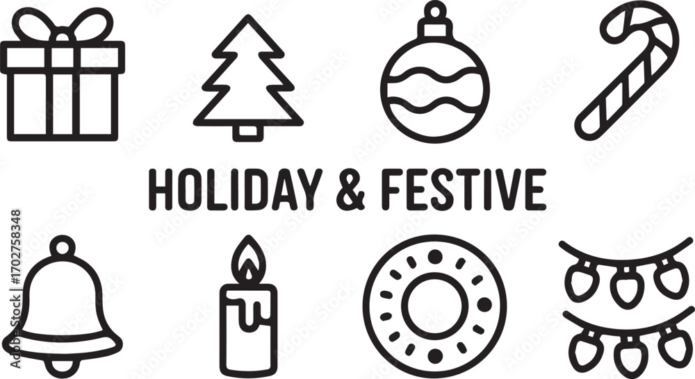 Naklejka premium Collection of Winter Holiday and Festive Season Icons for Seasonal Celebrations and Decorations