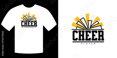 Cheer Player Graphic Design on Tee: A stylized logo featuring Cheer Player, radiates energy and enthusiasm, ready to be worn proudly on a Tee shirt, capturing a team's spirit.