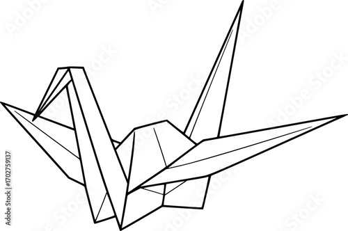 Crane origami line art vector illustration
