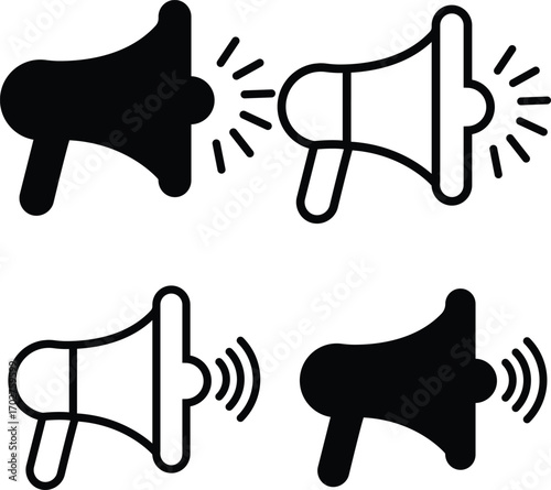 Set of four megaphone icons announcing messages and ideas