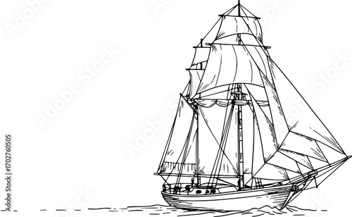 Sail boat line art vector illustration
