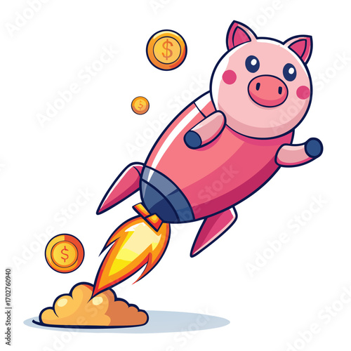 Piggy Bank on Rocket Vector for Financial Growth and Investment Success