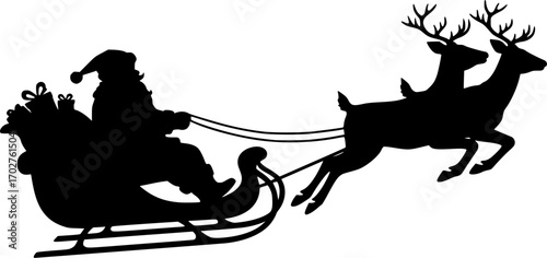 Santa claus riding deer sleigh silhouette vector eps

