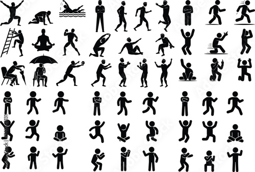 Stick Figure Man Icon Silhouette Set Minimal Human Stick Figures Vector Silhouette Collection