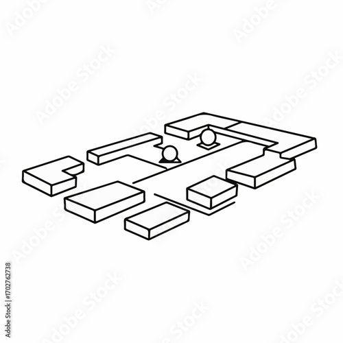 Abstract geometric arrangement with spheres suggesting a game or puzzle