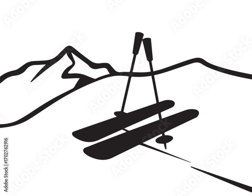 Embrace the Thrill of Winter Sports and Alpine Adventures with a Classic Ski and Mountain Landscape Icon Set Perfect for Outdoor Enthusiasts