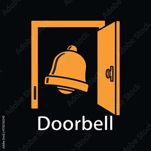 Illustration of a Doorbell Symbol with a Bell Hanging on an Open Door Frame, Symbolizing Modern Smart Home Automation
