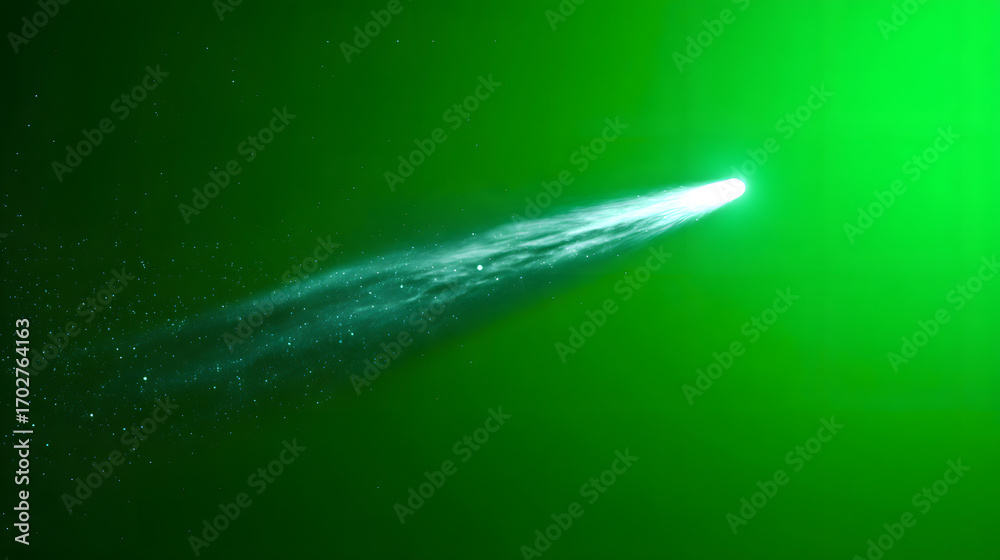Fototapeta premium A teal comet streaks across a green background.