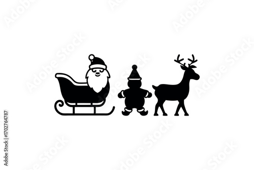 santa claus reindeer and child in sleigh silhouette