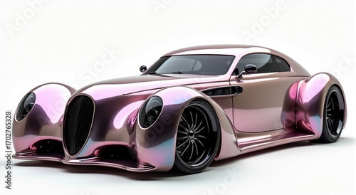 Pearlescent pink car with elegant, rounded vintage design