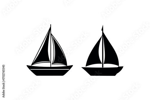 two sailboats floating on calm waters with silhouette
