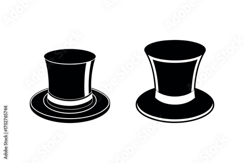 two elegant top hats with white bands silhouette